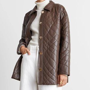 Who What Wear Cassi Vegan-Leather Quilted Jacket ~ Chocolate